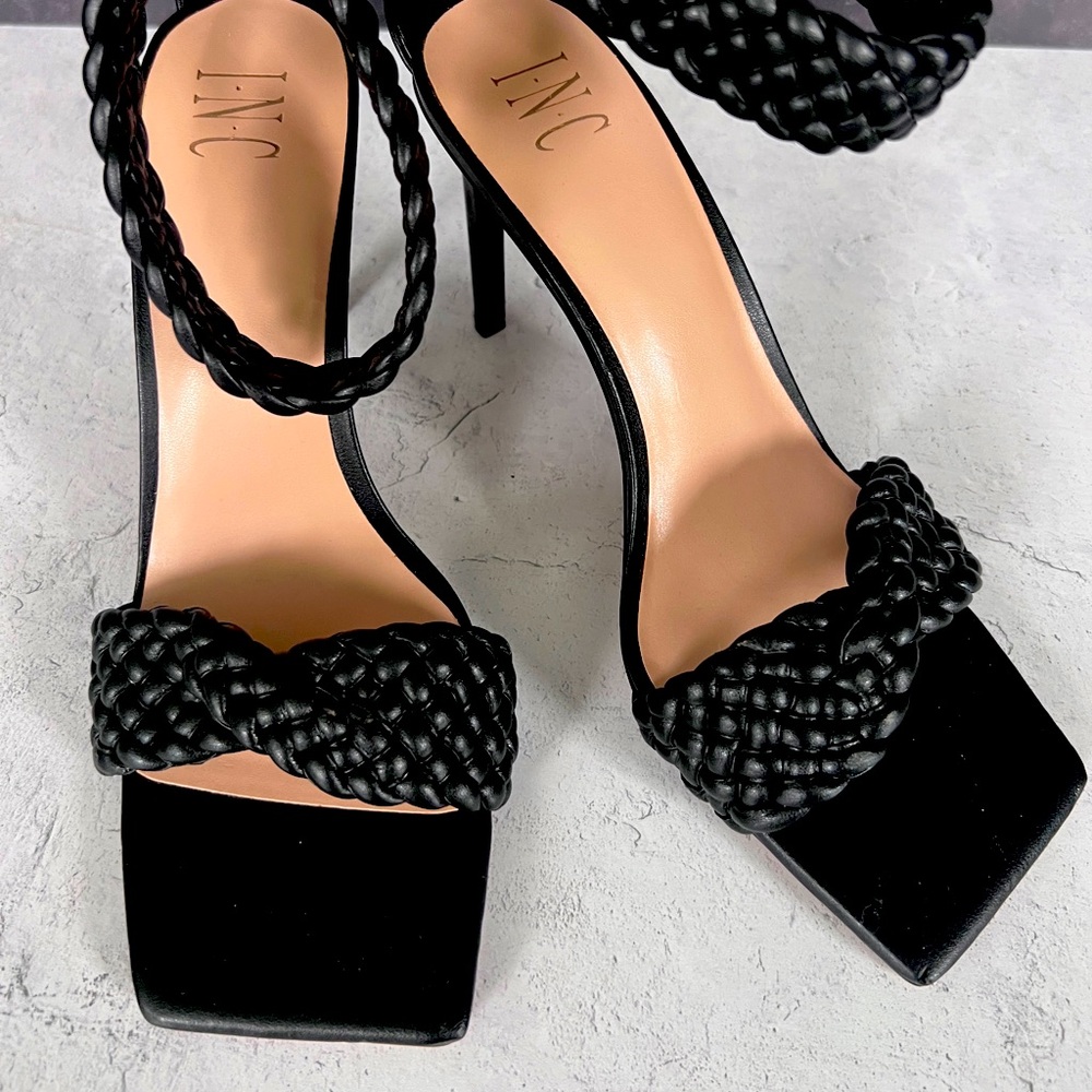 INC International Concepts Women's Black Braided Strap Heels